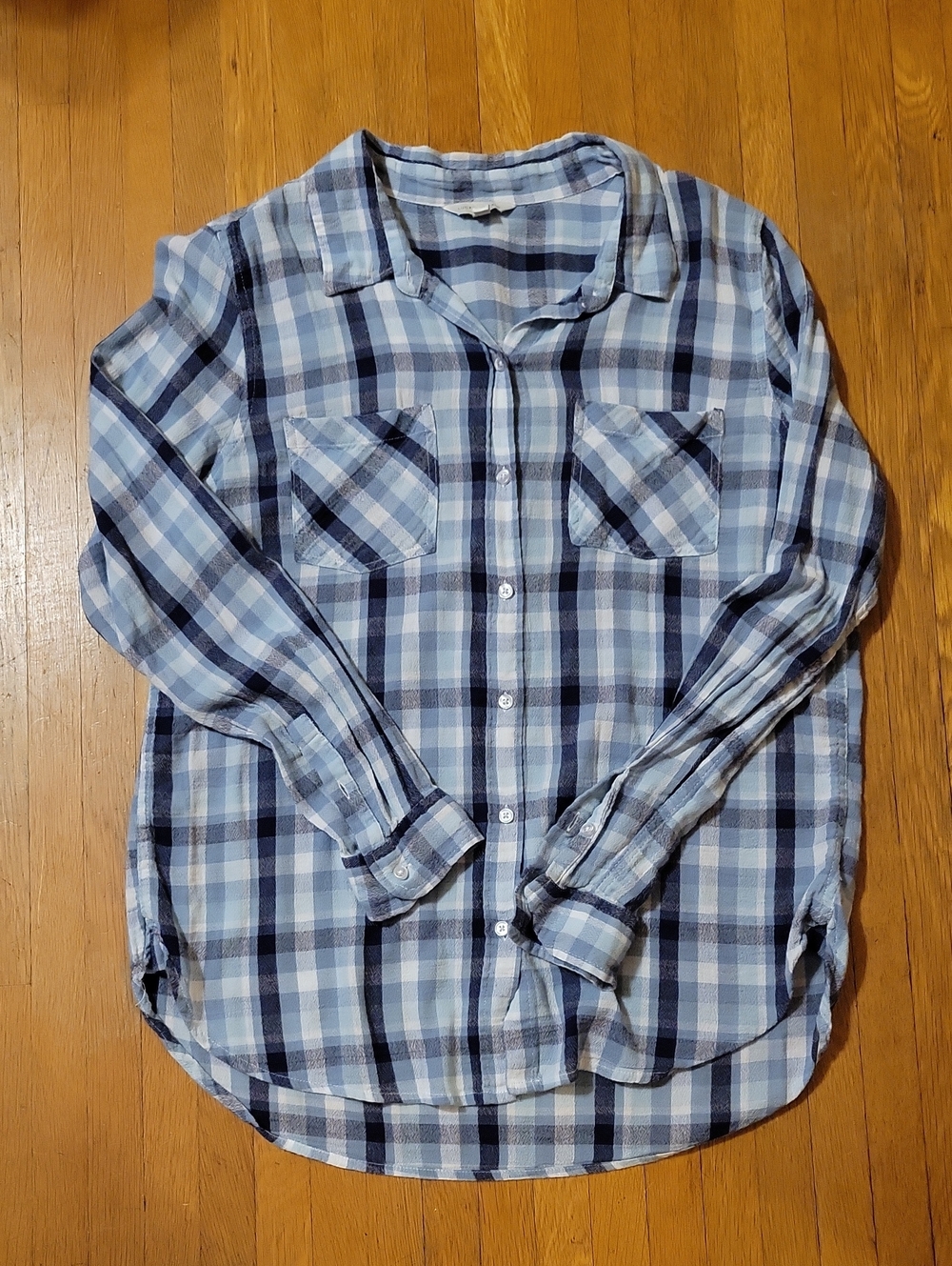 Lucky Brand Light Blue and Navy Plaid Button-Down Shirt